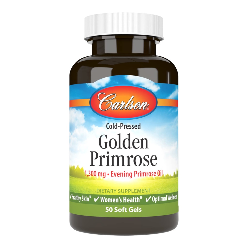 Carlson - Golden Primrose, 1300 mg Evening Primrose Oil, Cold-Pressed, Healthy Skin, Women's Health & Optimal Wellness, 50 Softgels