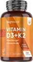 WeightWorld Vegan Witamina D3 K2- 120 Kapsułki - 5000 j. m. D3 & K2 120mcg dla kości Siła i zdrowie immunologiczne - K2 D3 Suplement witaminy Plant-Based Cholecalciferol z Wild- Harfedded Lichen