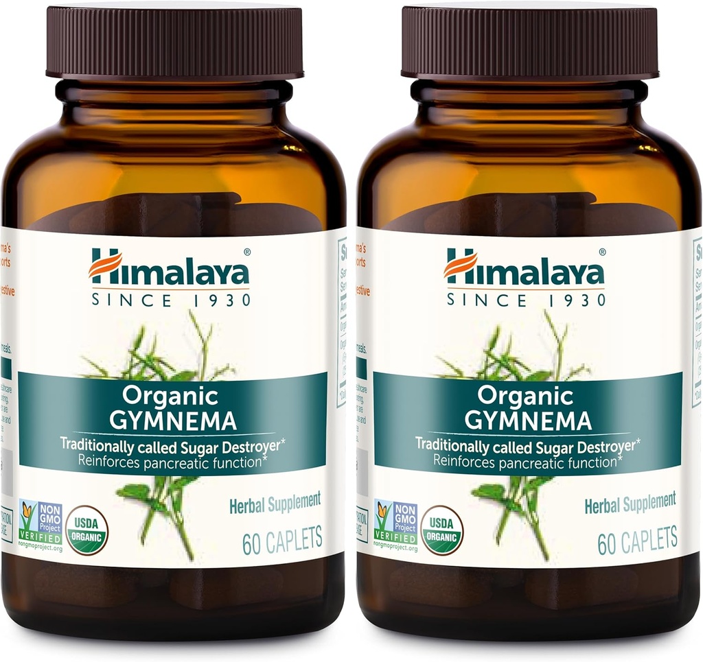 Himalaya Organic Gymnema Sylvestre - Herbal Glicose Metabolismo Suporte - USDA Organic, Non-GMO, Vegan, Gluten Free, 700 mg, 60 Caplets (Pacote de 2)