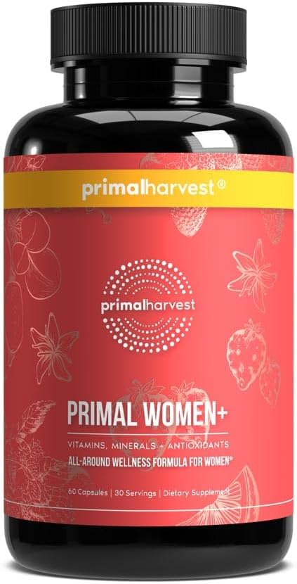 Primal Harvest Ženy+, Ženské multivitamínové vitamíny A, vitamín C, vitamín D a E, vitamín B12, B6, biotín, zinkové doplnky,1 balenie 60 kapsúl