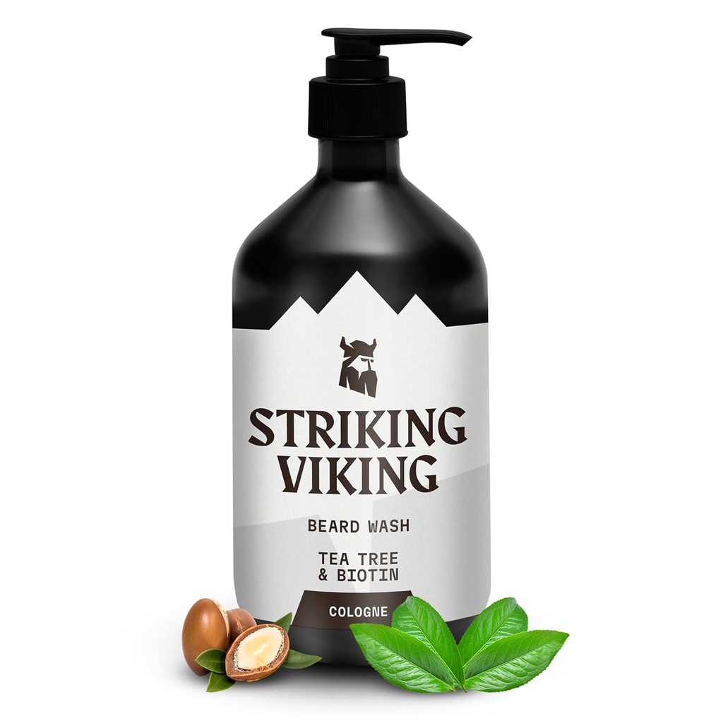 Menyerang Viking Beard Wash - 17 oz, Natural Tea Tree & Biotin - Cologne Scent Shamperson Paraben & Sulfate Free For Men - Deep Cleansing and Care