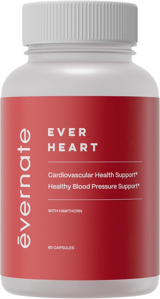 Ever Heart | Blood Pressure Support Supplement | Combination of Garlic, Hawthorn, Ginkgo biloba, Zinc, & L-Arginine | Non GMO, Gluten Free | Easy to Swallow & Digest | 60 cápsulas