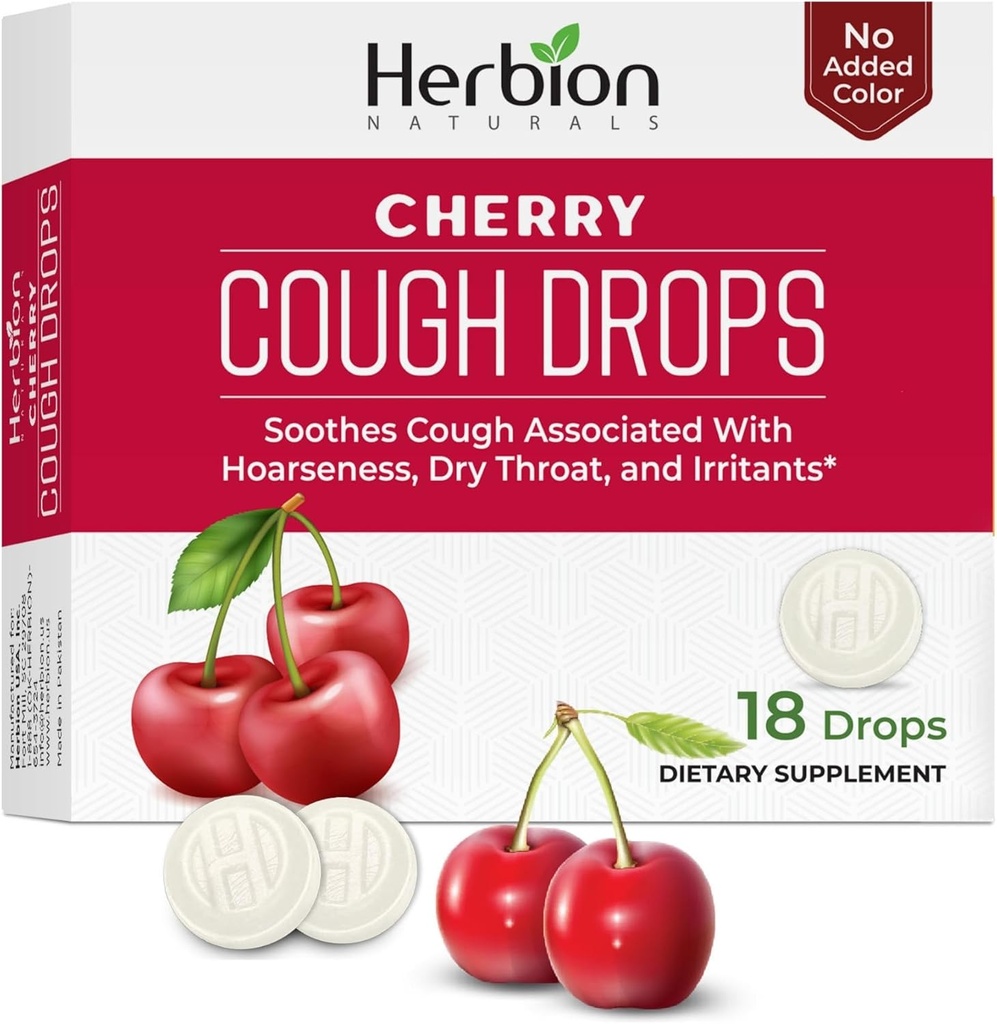 HERBION Naturals Cough lašai, Dieta priedas, Sootes Cough, suaugusiems ir vaikams per 6 metus, Nr Dirbtinis skonis, Nėra pridėtos spalvos (18 Skaičiavimas (Pack of 1), vyšnios)
