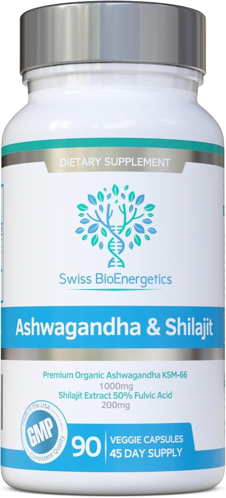 Ashwagandha & Shilajit - Ashwagandha KSM-66 1000mg & Purified Shilajit 提取器 200mg (50%富尔维奇酸) - 没有人工填充器、瓶子或流体剂 - 适合维加斯
