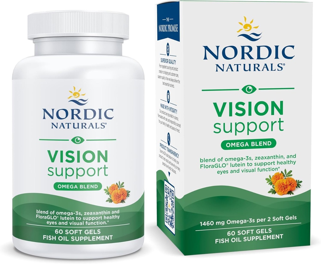 Nordic Naturals Omega Vision, Lemon - 60 Minkšti geliai - su Zeaksantinu ir FloraGlo Lutein, sveikoms akims ir regėjimui - 30 Servings