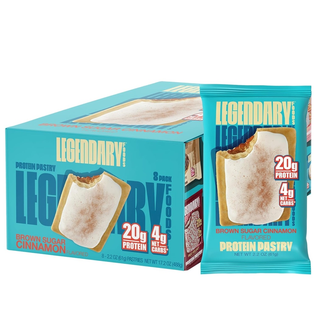 Comidas Lendárias 20gr Protein Pastry 9-Pack Bundle - Baixo carboidrato Tasty Protein Bar Cedric Keto Friendly, No Sugar adicionado alta proteína lanches de café da manhã, Sem glúten Keto Food - Brown Sugar Cinnamon