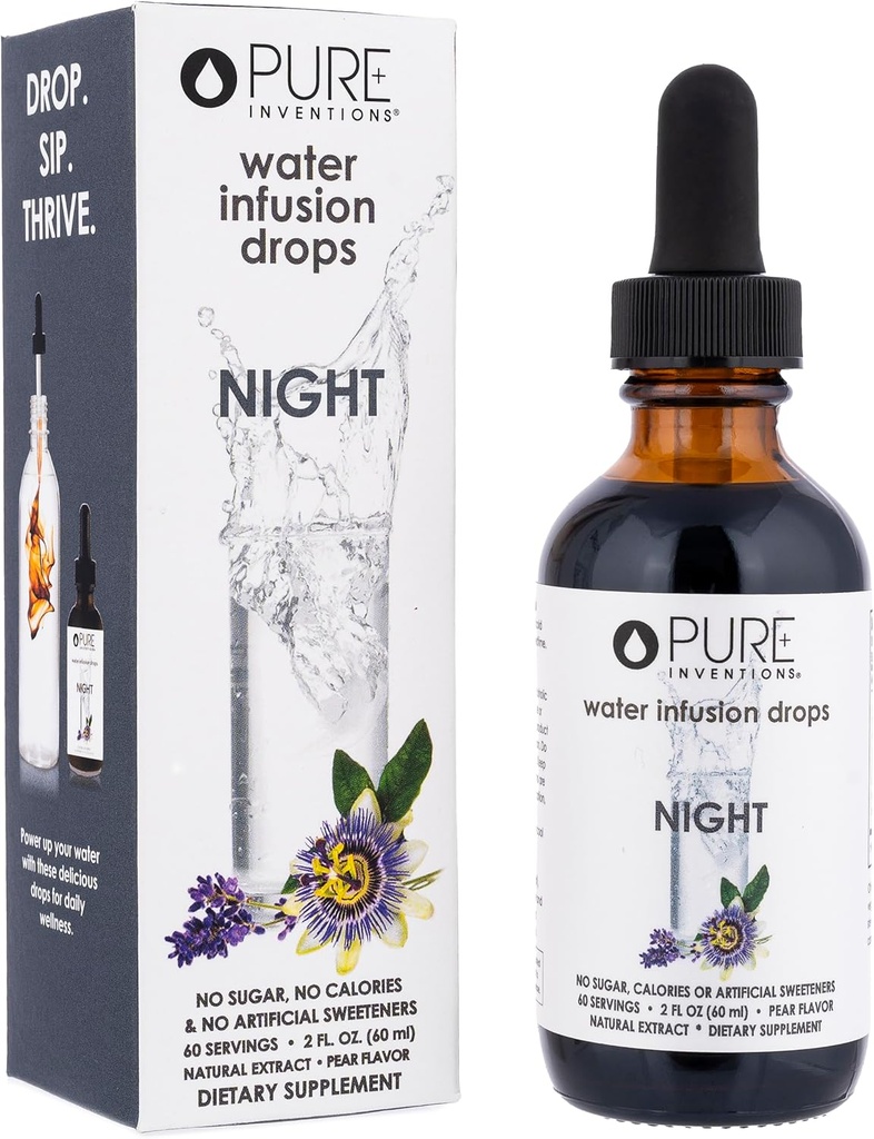 Noite de Invenções Puras - Pear Flavored Water Infusion Drops - Sem Açúcar, Calorias, ou Adoçantes Artificiais - 60 Servings - 2 onças