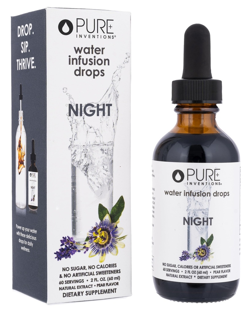 Pure Inventions Night - Pear Flavored Water Infusion Drops - No Sugar, Calories, or Artificial Sweeteners - 60 Servings - 2oz