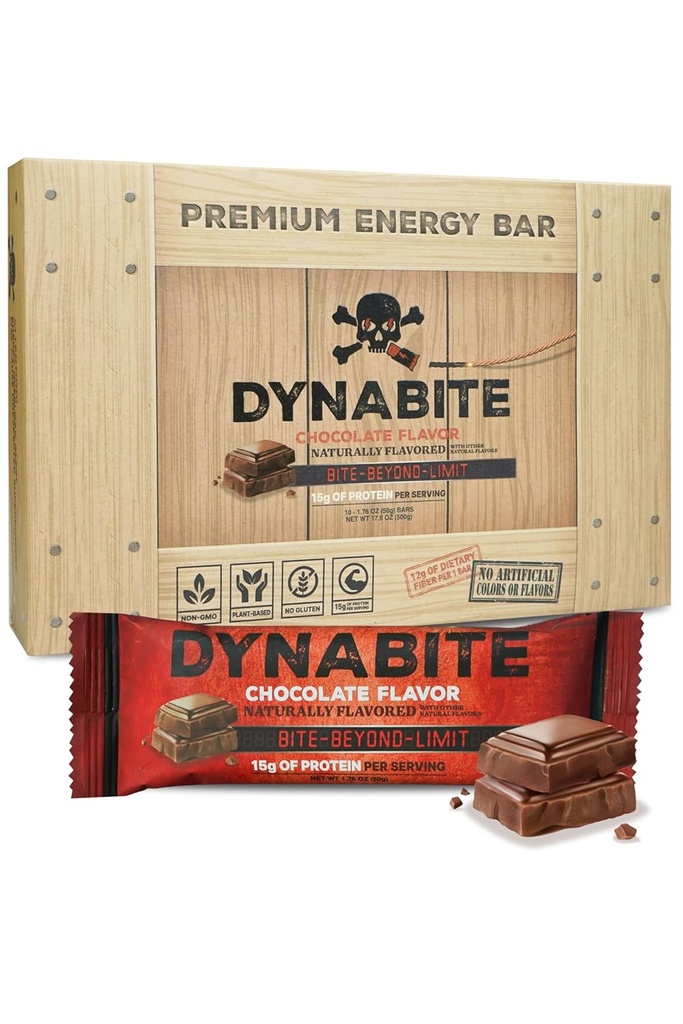 DYNABITE Bars de enerxía Premium (10 Conde, Chocolate) | Bars de proteína low Carb con base en ingredientes | Gluten-Free Meal Bar | Zero Sugar Protein Bars
