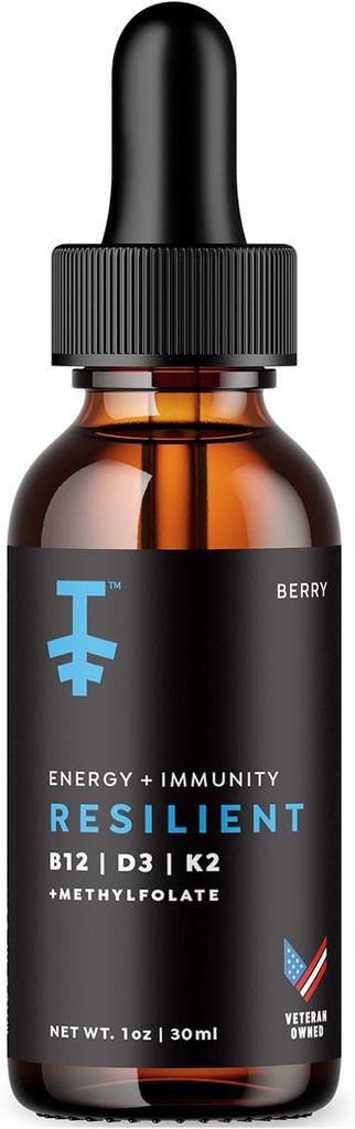 PROTEKT Resilient Vitamina D3 K2 B12 Drops - Líquido B12 K2 D3 Suplemento Vitamina com metilfolato, Drops Líquidos para Energia e Recuperação, Folato Methy para Sono e Humidade - Berry Natural 30mL