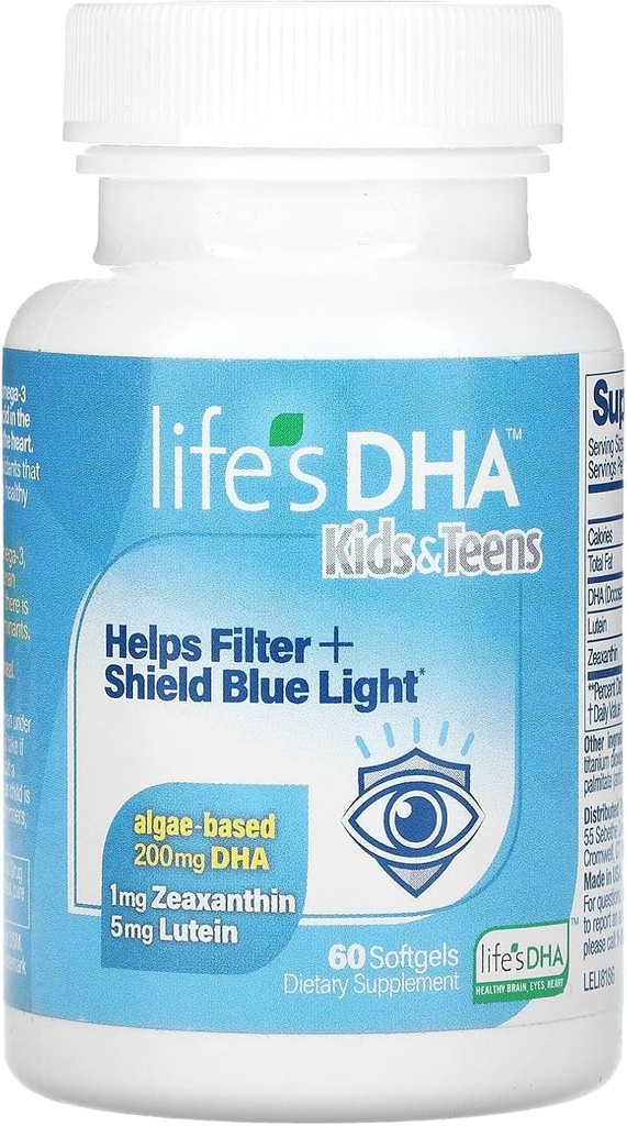 Les enfants et les adolescents du DHA avec lutéine – Aide à filtrer et à protéger la lumière bleue – Supplément quotidien pour soutenir la santé des yeux et du cerveau - Non-OGM - 60 Softgels, Multi