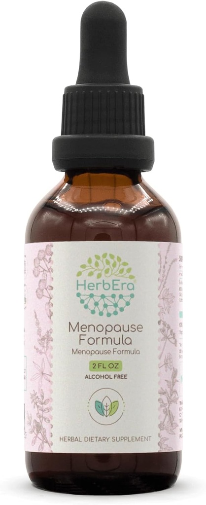 HerbEra Menopause Formula B60 Alkoholik gabeko Erauzi Tincture, Liquid Drops Natural Vitex Berry, Licorice Root, Motherwort, Dong Quai Root, Burdock Root, Black Cohosh Root. 2 Fl Oz