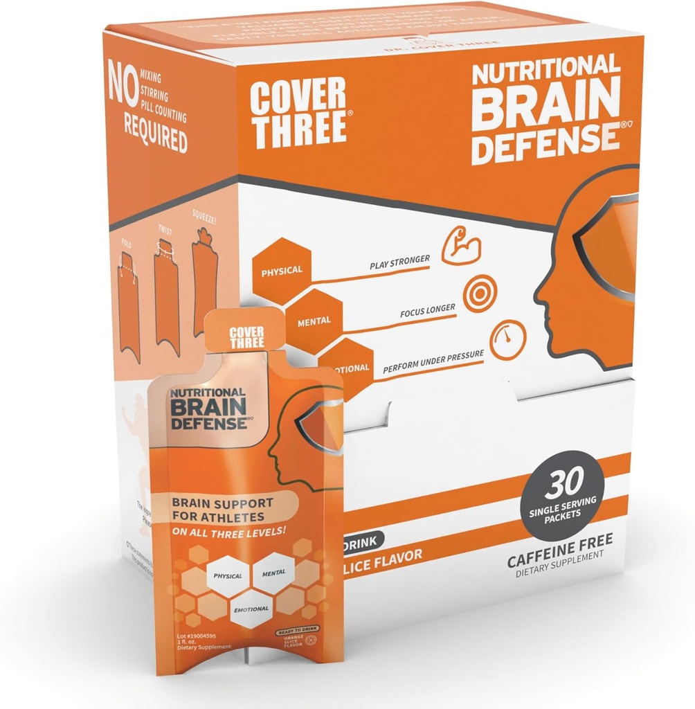 Cover Three Brain Defense Omega 3 Ulei de pește, supliment nutritional creier cu Curcumin, Uridină, Omega Omega Olice Olega 3 DHA lichid DHA EPA, Suplimentul Nootrop pentru sportivi