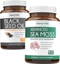 Black Seed Oil & Irish Sea Moss (1-mês de abastecimento) - Wellness Duo Bundle of Black Seed Oil (60 cápsulas) Cold-Pressed Nigella Sativa & Irish Sea Moss (60 cápsulas) com Bioperine e Bladderwrack