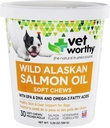 Vet Worthy Salmon Oil Skin and Soft Coat Chews for Dogs - כלב תוספת לתמיכה עור בריא וכובע יפה - תוספת שמן דגים עם אומגה 3 Fatty Acids - Salmon Flavor - 30 צ'יפס רך