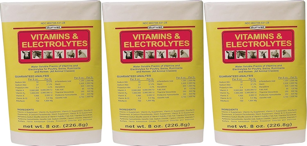(3 balení) DURVET 136028 vitamíny & Electrolytes, 8 Oz3