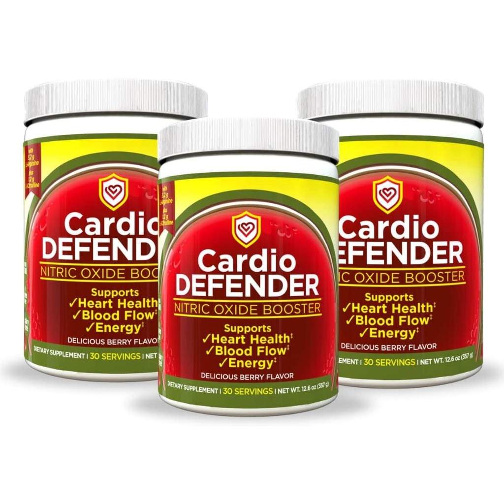 3 Pack, Nitric Oxide Booster Powder – L-Arginine 5,200mg + L-Citrulline 1,200mg – Heart Health Drink Mix - Heart Health, Blood Flow, Energy, Endurance - L-Arginine Powder, Berry Flavor