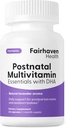 Fairhaven Health Postnatal Multivitamin Essentials | Vegan Daily Multivitamin for Postpartum Women | Breastfeeding Mother and Baby Development Support | Gluten, Dairy, Soy Free | Non-GMO | 60 Capsules