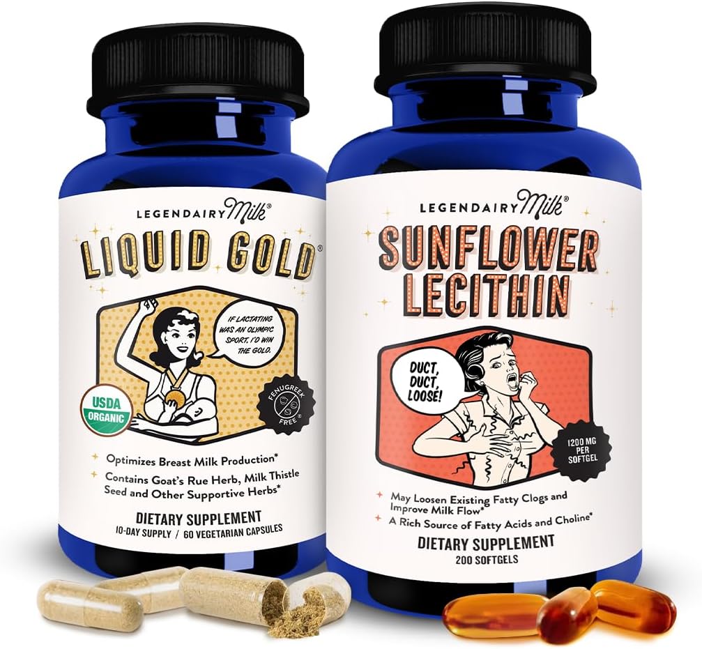 Legendairy Milk Liquid Gold + Sunflower Lecithin Lactation Supplement for Milk Supply increase and for Clogged Milk Ducts - Breastfeeding Supplements for Milk Flow and Boost Milk Production
