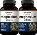NatureBell 2 Pack Magnesium Citrate 500 מ"ג, 480 קפסולות | 2in-1 עם שמן Soluble ויטמין C | Pure Elemental Form