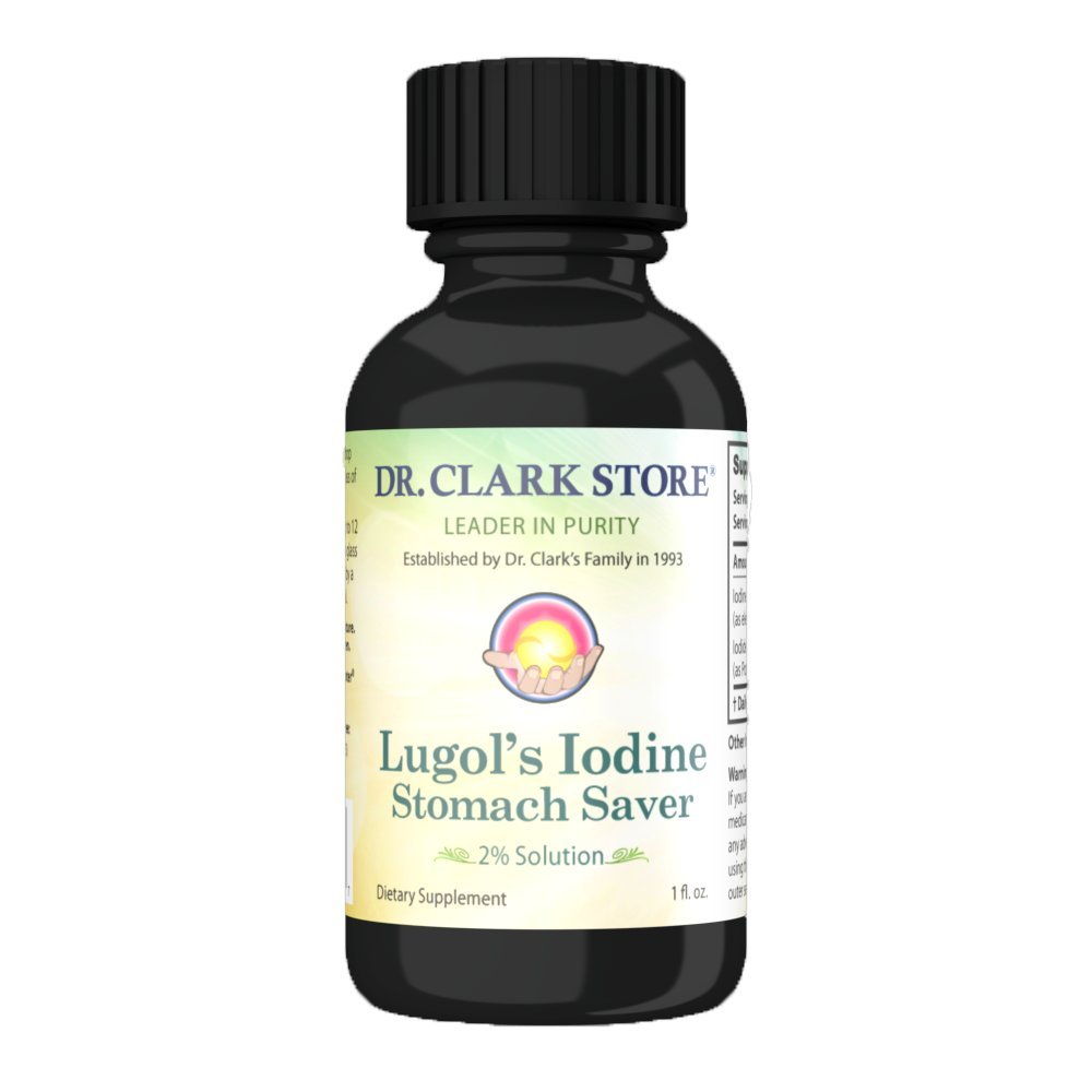 Stomach Saver from Dr. Clark Store, Contains Lugol’s Iodine 2% Granular Iodine - 1 fl. Oz with a Dropper and Cone Cap for Traveling