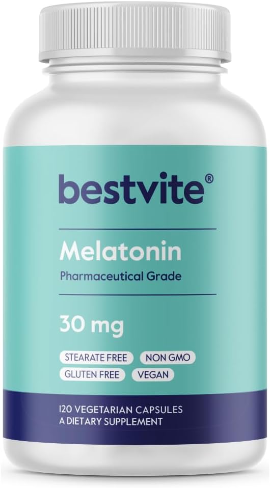 BESTVITE Melatonina 30mg (120 capsule vegetariane) - No Stearates - Vegan - Non OGM - Gluten Free - Melatonina ad alta dose