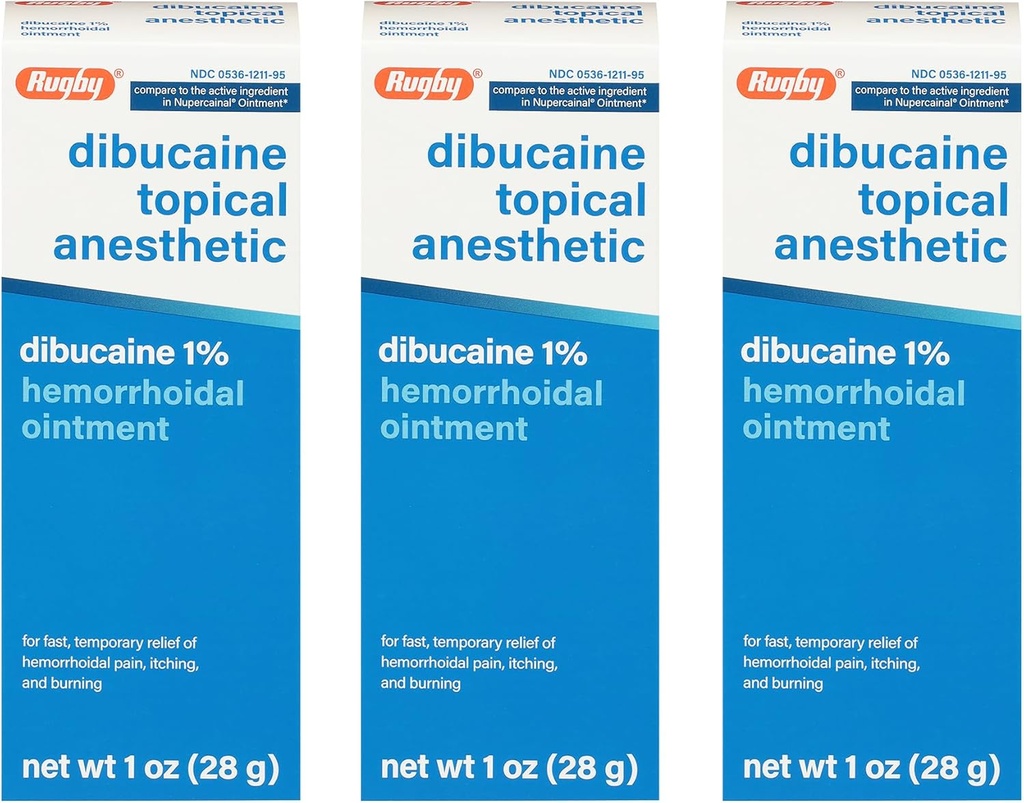 Rugby Dibucaine Topical Anestetic 1% Heemorhoid Oestil- Suin Relief Cream for Itching and Burning, Heembehoid Treatment, Anti Itch Cream 1 Oz (3 Pack)