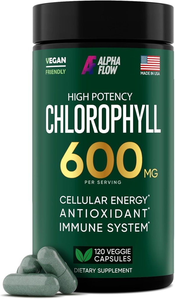 Chlorofyl Capsules 600 mg - Natuurlijke Chlorofyl Pillen voor vrouwen en mannen - Zeer BioBeschikbare Chlorofyl Supplement voor energie, immuniteit, huid + interne deodorant