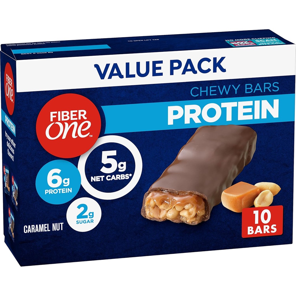 Fiber One Chewy Protein Bares, Caramel Nut, Protein Snacks, 10 ct