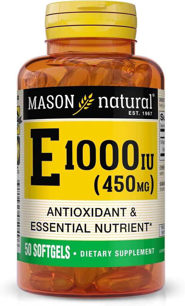 MASON NATURAL Витамин Е 450 мг (1000 МЕ) - антиоксидант и эссенциальный питательный элемент, здоровая иммунная система, кожа и глаза, добавка для всего тела, 50 софтгелей