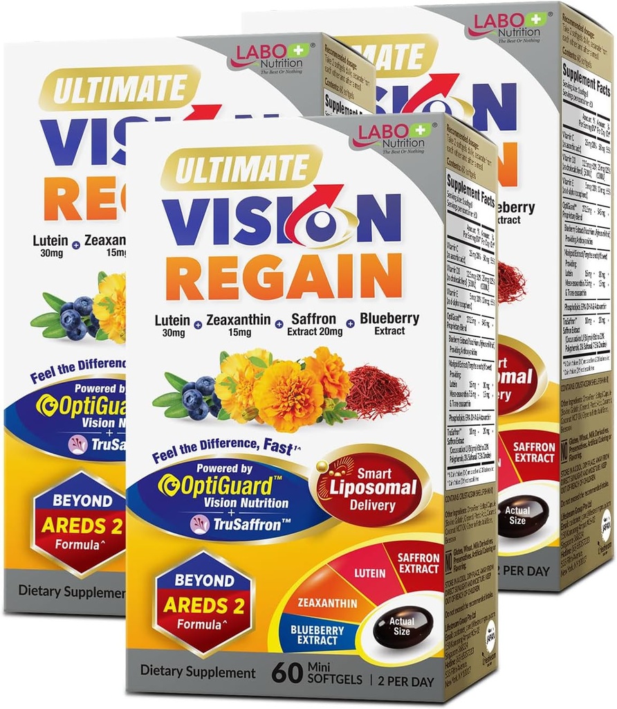 Nutrition Ultimate VisionreGeds LABO, Eye Vitamin Beyond AREDS 2 Formula dengan Lutela, Esxanthin, Saffron Extract, Blueberry for Macalar Health, Eye Fatigue, Night Vision Dukung 60 Countsx3