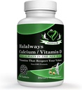 Halalways Cálcio/Vitamina D Certified Halal Supplement Apoio à saúde óssea, com cálcio e vitamina D, Suplemento dietético, Suplementos Vitamina, para homens e mulheres, (650mg Cálcio, Vitamina D 10mcg)
