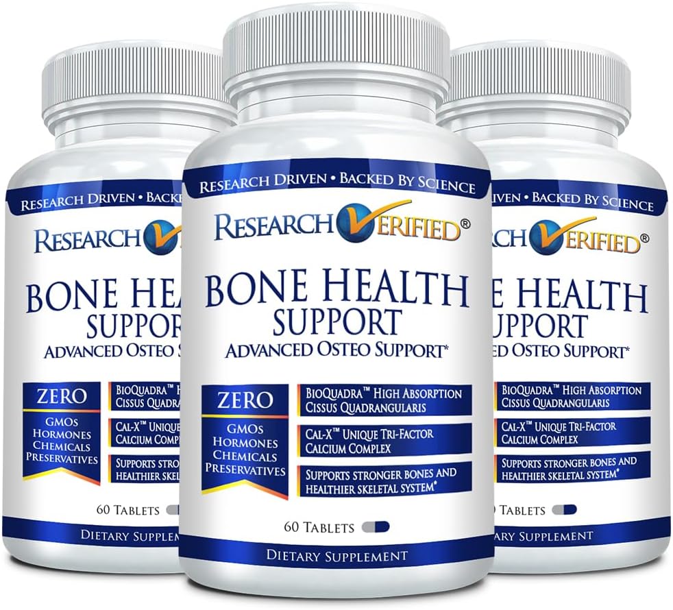 Research Verified Bone Health Support - Rebuild Bone Mass - Triple Calcium Complex, Vitamin D3, Vitamin K2, Soy Isoflavones, BioPerine - 180 Tablet - 3 Bulan Suppply