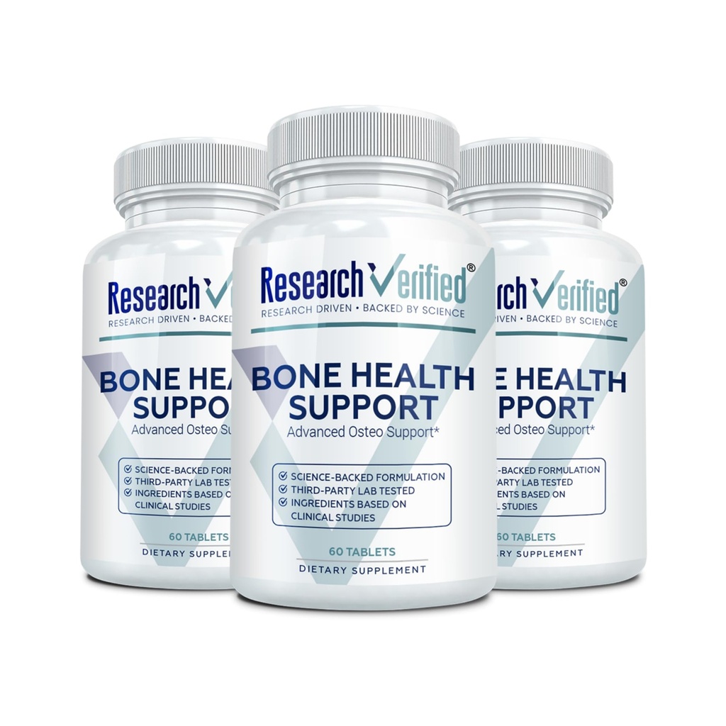 Research Verified Bone Health Support - Rebuild Bone Mass - Triple Calcium Complex, Vitamin D3, Vitamin K2, Soy Isoflavones, BioPerine - 180 Tablets - 3 Month Supply