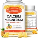 Kalcium Gummies for Women Men, Calcium Magnis Cinkas su vitaminu D3 & K2, kalcio magnio papildas B0ns muscles, Pineapple & Mango Favor - 120 Count