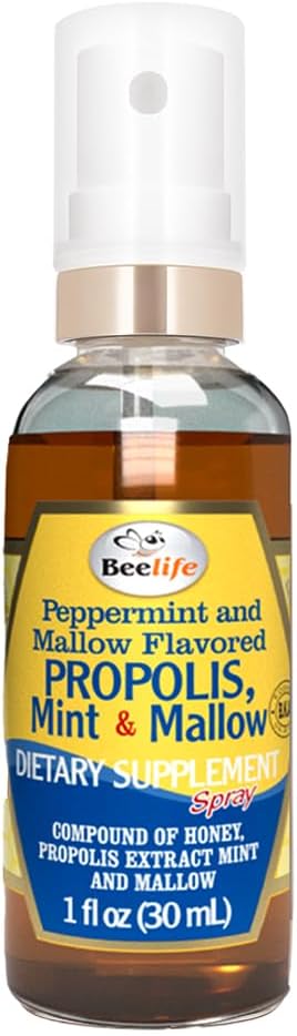 Beelife Propolis Throat Sprey - Soothing Honey, Mint & Malva - Natural Immune Support & Sore Throat Relief, Antioksids, Flavonoids & Artepillin C, No Sugar, Gluten-Free - 1-Pack, 30ml