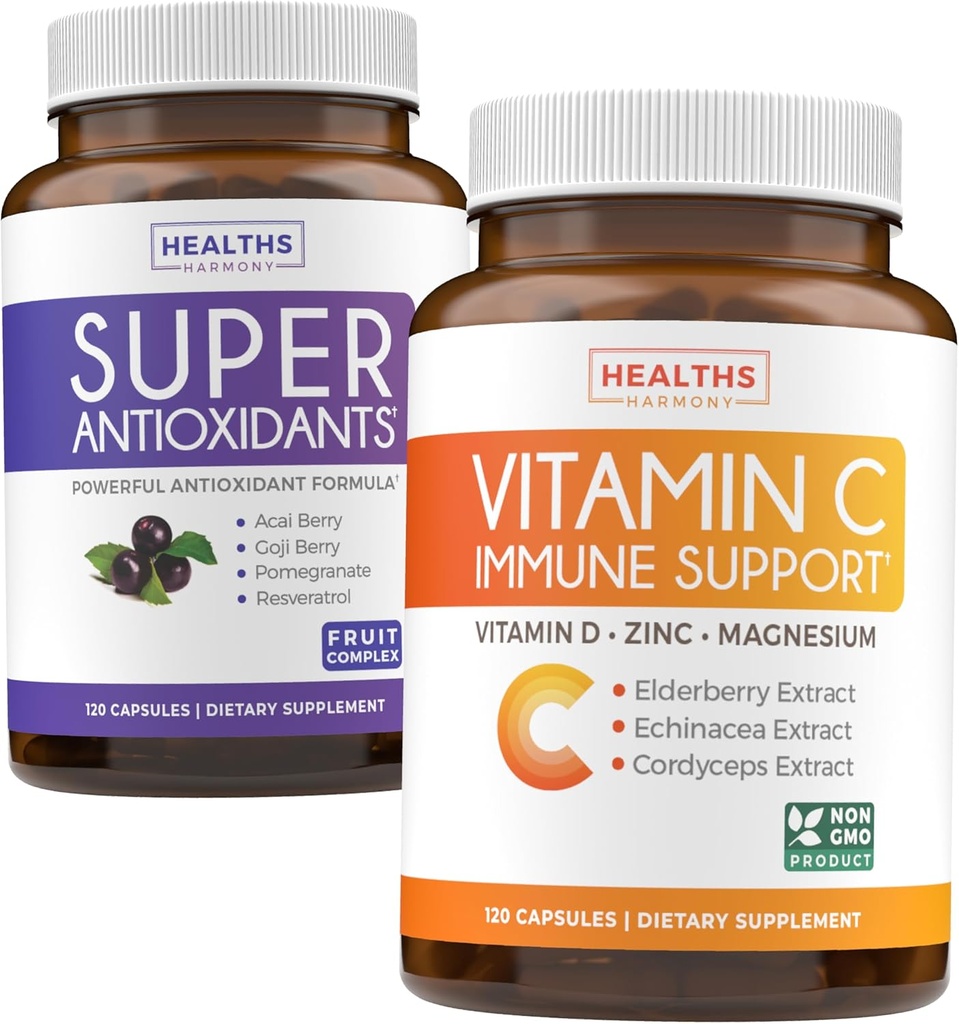 Antioxidanter och immunstöd (2-månaders leverans) Immun Vitality Blend - Super Antioxidanter - Kraftfull Super Food Daily Blend (120 Caps) & Immune Support Supplement med Elderberry Vitamin C och Zink
