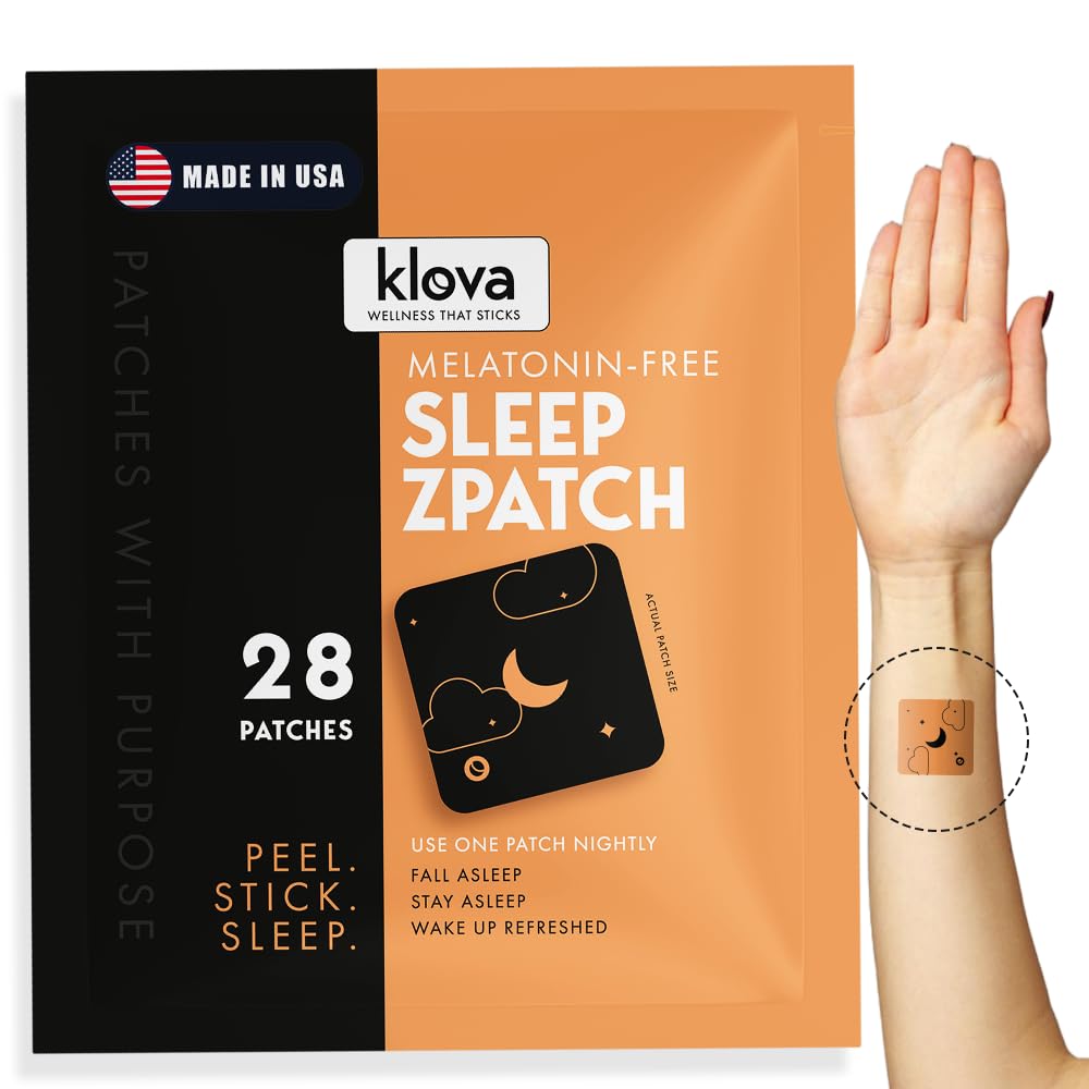 Klova Melatonin-Free Sleep Patches for Adults | Natural Sleep Aid with Ashwagandha, Valerian, GABA & L-Theanine | Fall Asleep Faster, Stay Asleep Longer & Wake Refreshed | 28 Patches
