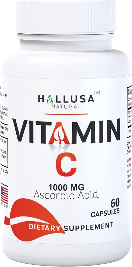 Hallusa Natural - Vitamina C – Antiossidante e Supporto Immune - 60 capsule – 60 giorni di alimentazione