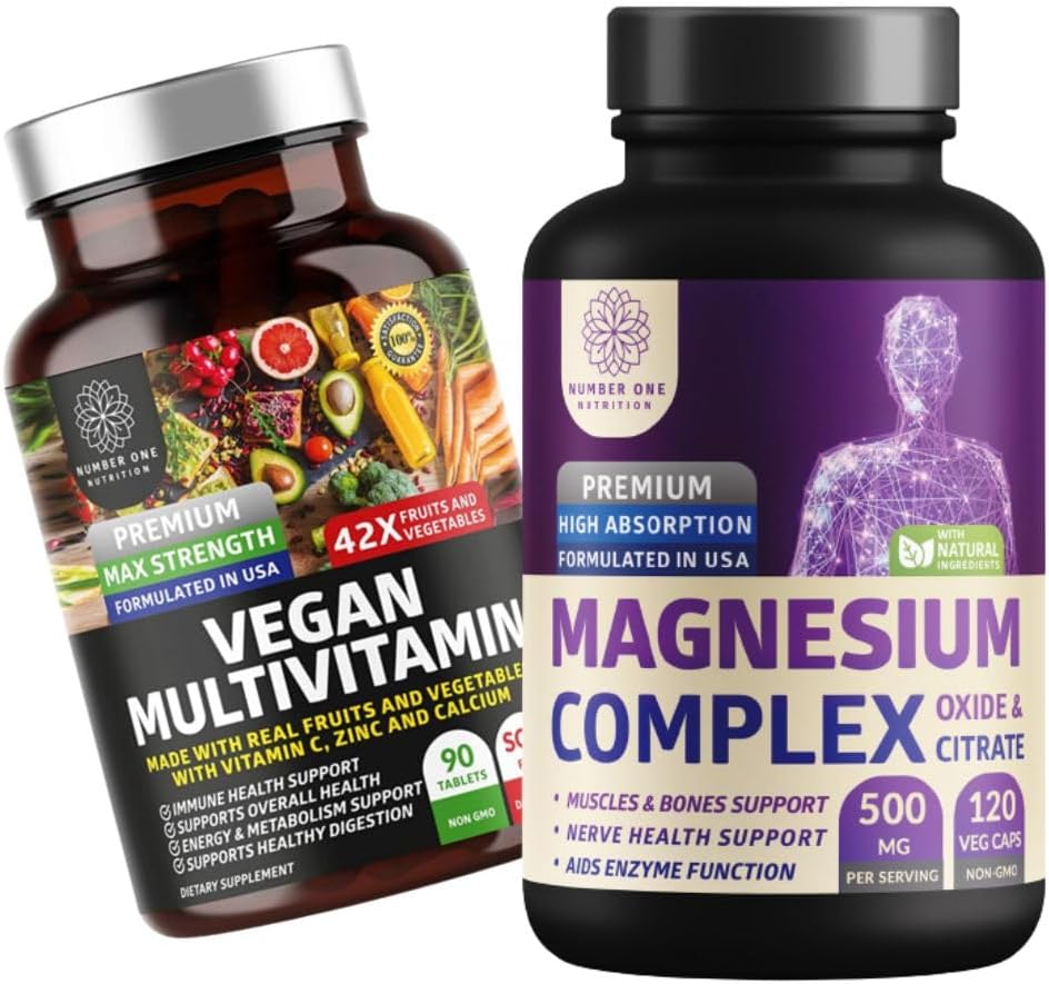 Number One Nutrition N1N Premium Magnesium Complex [500mg] Hoge Absorptie en Vegan Multivitamine [86 Krachtige Ingrediënten], Non-GMO en Glutenvrije, 2 Pack Bundle