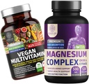 Number One Nutrition N1N Premium Magneziu Complex [500mg] High Absorbtion and Vegan Multivitamine [86 Powerful Ingredients], Non-GMO and Gluten-Free, 2 Pack Bundle