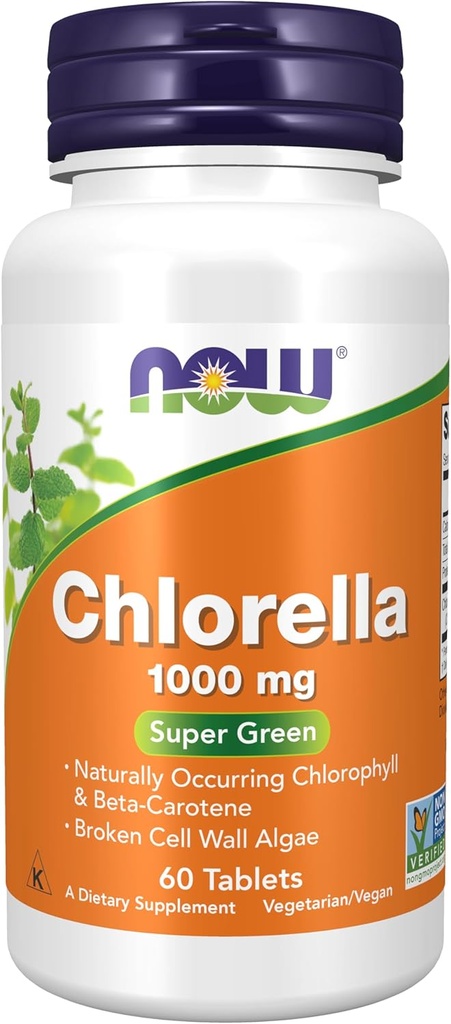 ACUM alimente Suplimente, Chlorella 1000 mg cu clorofilă natural, beta-caroten, carotenoizi mixte, vitamina C, fier și proteine, 60 comprimate