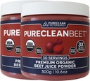 PureClean Organic Beet Juice Powder - Nitric Oxide Suplement - 100% USA Grown Beets - Organic Beet Root Quoder 30 Servings, 300g (2 Jars 60 Servings)