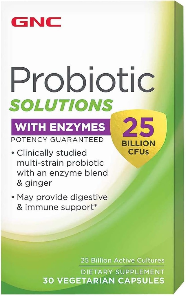 Solutions probiotiques GNC avec enzymes avec 25 milliards d'UFC, 30 capsules, soutien probiotique quotidien