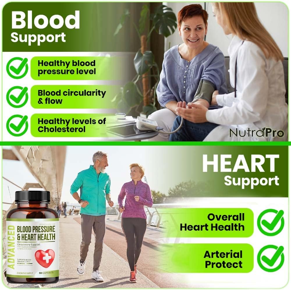 Heart Health Blood Pressure Support Support - Támogatja a vérnyomás és egészséges cirkularitás Természetesen Hawthorn Berry & Hibiscus. Vitaminok tabletták egészséges hipertónia (BP) és egészséges szív.