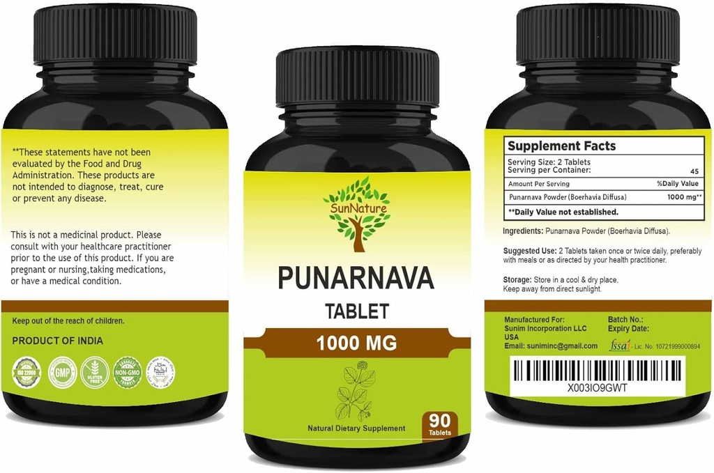 Punarnava Tabletta 90 tabletta, 1000 mg dupla124; 45 Days Supplementary