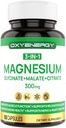 OXYEERGY 3 ใน 1 Magnesium Complex Complex Supplement, Magnesium Capsles 300mg with Glycate Mateal Citture, Chelated, เวก้า, High Absorpation and bivolution, 90 Capsutions