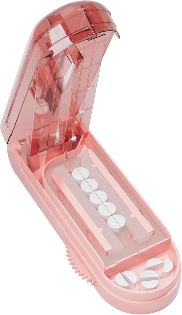 Pill Cutter Splitter for Small and Tiny Pills, Pill Splits Accurately Pills at Once for Large and Small Medici, Sharp Blade with Safety Guard (Pink)
