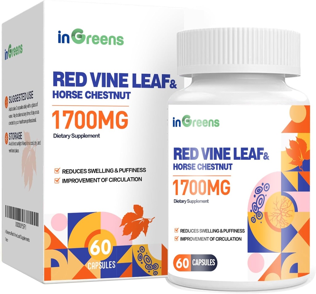 Leaf Red Vine Extract 1700mg & Konjski kostanj Extract dodatki, Podpira Vein, zdravje kože, Kroženje za noge(1Pack)