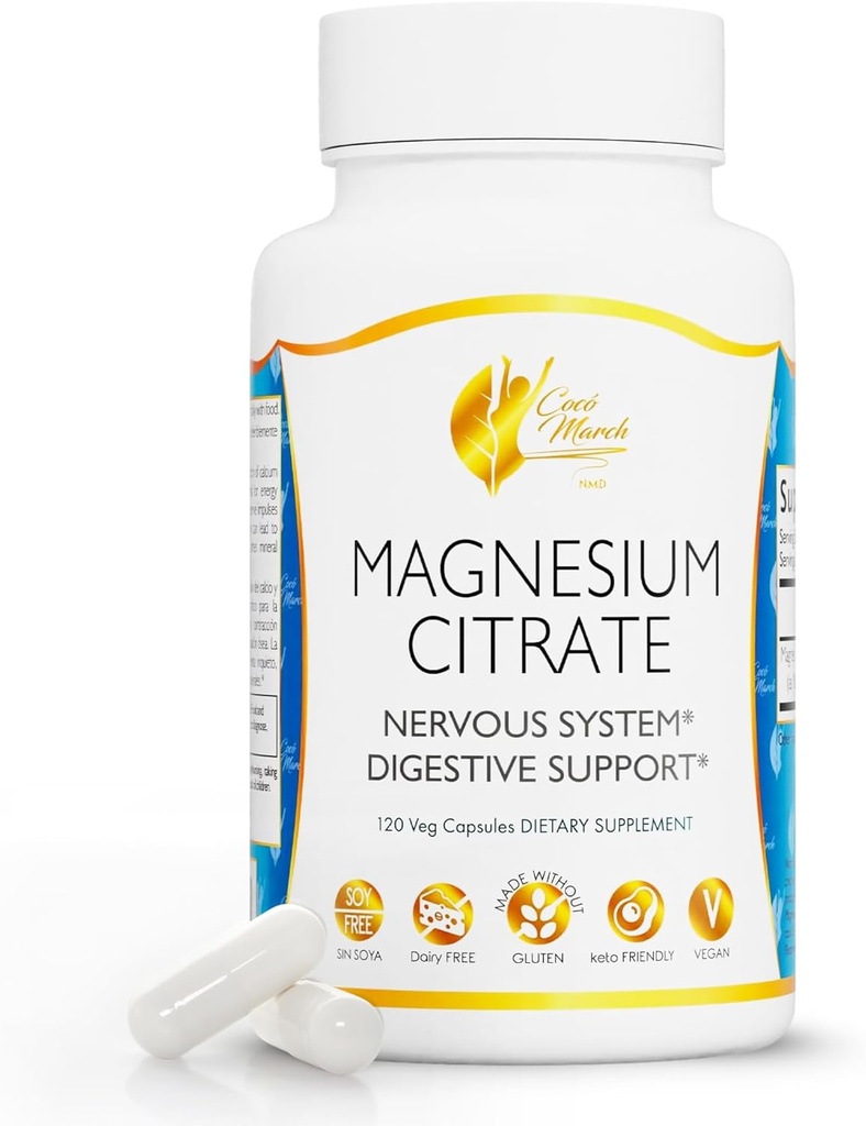 Coco March NMD Magnesium Cittember 800 mg per servation, Gluten Free, Super, Digestive Health, Brothy & Recelection, High Absorpation, Not-GMO, 120 Capsule